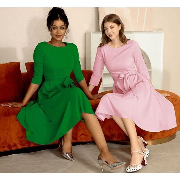 💚 2PCS Green Bundle Retro Pinup Dress with Belt & Petticoat SIZE XL NWT - Picture 8 of 16